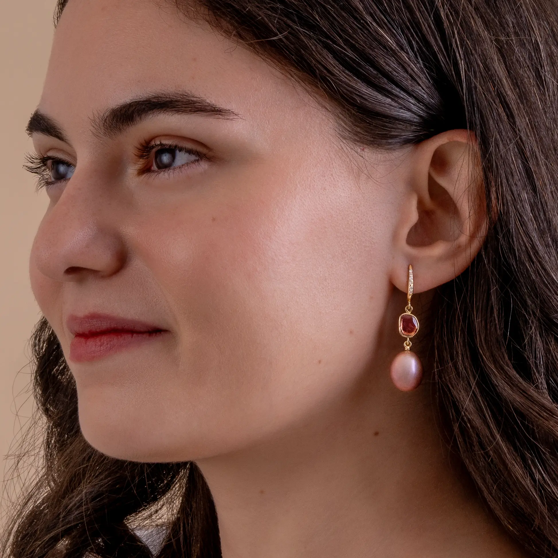 Collector's Edit Pink Pearl, Tourmaline Slice and Diamonds in 18K Gold